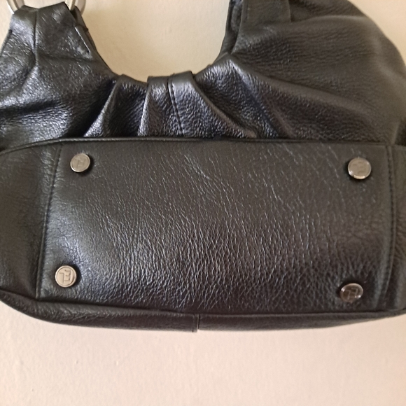 Elliott Lucca Black Leather Double Strap Medium Purse / Bag with Zip & Snap Lock - Picture 13 of 13